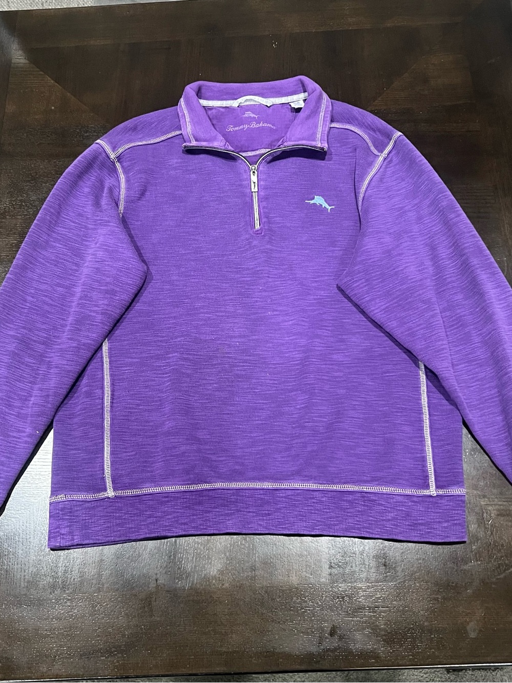 Tommy Bahama Purple Knit Cotton 1/4 Zip Logo Mock Neck Sweatshirt Men M